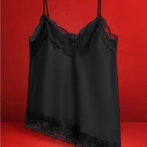 Primark Black Satin Lace Trim Cami Top